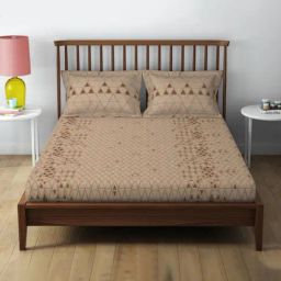 Spaces Cotton Geometric Brown 132 TC Double Bedsheets-image-66