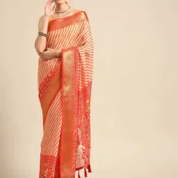 Silk Land Orange Printed Saree With Unstitched Blouse-picture-9