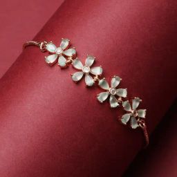 Zeneme Rose Gold Plated Lime Green American Diamond Floral Link Bracelet-image-58