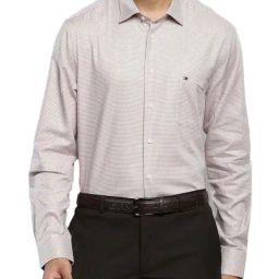 Tommy Hilfiger Classic Beige Cotton Regular Fit Self Pattern Shirt-image-28