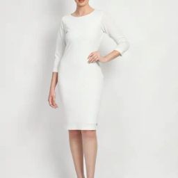 Exude White Plain A-Line Dress-picture-14