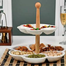 @Home White Ceramic 2 Tier Serving Platter-image-91