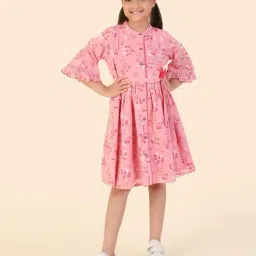 Fabindia Kids Pink Cotton Printed Dress-image-91