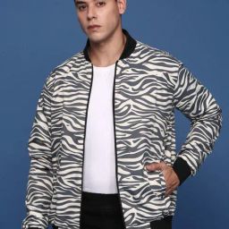 Showoff Grey Nylon Slim Fit Abstract Jacket-47
