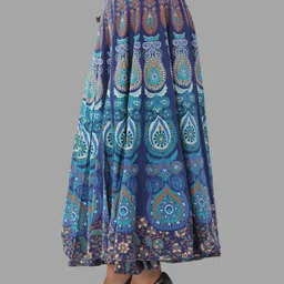 HANDICRAFT PALACE Peacock Mandala Printed Pure Cotton Wrap Around Maxi Skirt-image-90