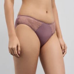 Wunderlove by Westside Mauve Leaf Design Lace Brief-image-28