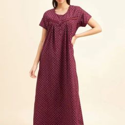 Sweet Dreams Maroon Printed Nighty-image-21