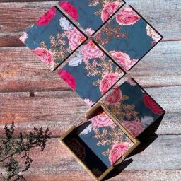 CasaGold Blue Floral Set of 6 Coasters with Stand | Resin With MDF Wood-picture-25