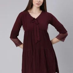 SHOWOFF Maroon Regular Fit A Line Dress-picture-41