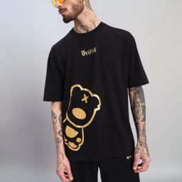 Griffel Black Cotton Loose Fit Printed Sports T-Shirt-image-25