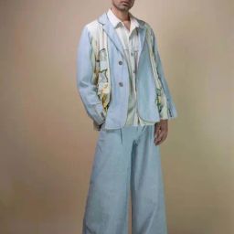 Lafaani Light Blue Meadows Unisex Panelled Blazer-picture-41