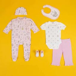 Baby Moo Kids Pink Cotton Printed Full Sleeves Bodysuit Set-54