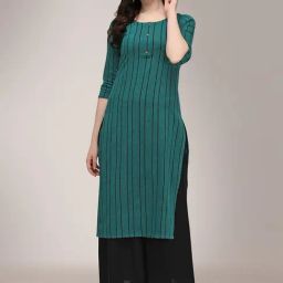Shaily Green Cotton Regular Fit Striped Kurta-picture-11