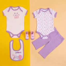 Baby Moo Kids Purple & White Cotton Printed Bodysuit Set-56