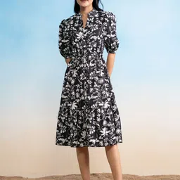 AASK Floral Printed Tiered Fit & Flare Dress-image-70