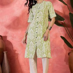 Sangria Women Ethnic Motifs Printed Mandarin Collar Pure Cotton A-Line Kurta-picture-7