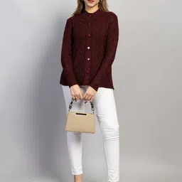 Dart Line Self Design Band Collar Cardigan-picture-38