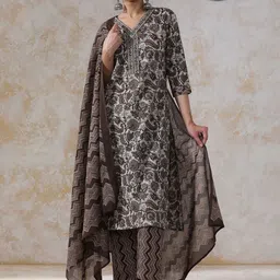 Moara Women Floral Printed Regular Mirror Work Pure Cotton Kurta with Trousers & With Dupatta-picture-2