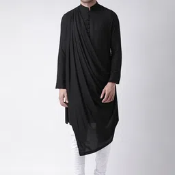 DEYANN Men Black Solid Asymmetric Straight Kurta-image-66