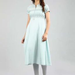 Aurelia Sky Blue Cotton Woven Pattern A Line Kurta-image-42