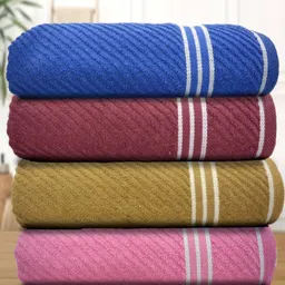 Myntra Elegant Homes Mustard And Maroon 4 Pieces Cotton 400 GSM Bath Towels-image-3