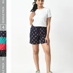 BAESD Women Pack Of 4 Printed Pure Cotton High-Rise Shorts-picture-2