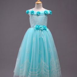 Babyhug Sleeveless Party Wear Gown with Corsage - Blue-image-56