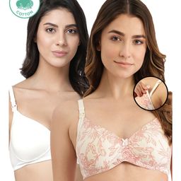 Inner Sense Pack Of 2 Organic Antimicrobial Padded Non Wired Feeding Bra - White Peach-image-67