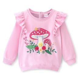 Babyhug Cotton Knit Full Sleeves Sweatshirt With Mushroom Graphics & Frill Detailing - Pink-image-67
