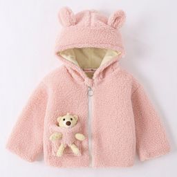 Kookie Kids Full Sleeves Hooded Jacket With Teddy Applique - Pink-image-74
