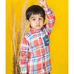 Polka Tots  Full Sleeves Tartan Checks Shirt - Coral Pink-image-47