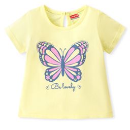 Babyhug Cotton Knit Half Sleeves Top with Butterfly Print - Cream-image-19