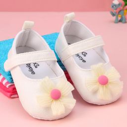 Babyoye Booties with Velcro Closure with Floral Applique - White-image-14
