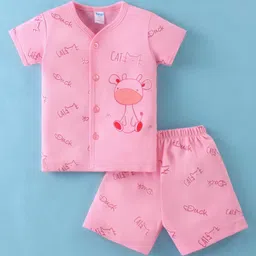 Tango Interlock Knit Half Sleeves Night Suit With Animals Print - Pink-picture-42