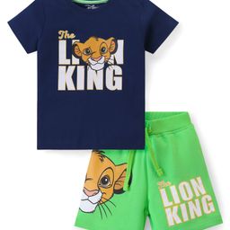 Babyhug Disney Cotton Knit Half Sleeves T-Shirt & Shorts Set With The Lion King Graphics - Navy & Green-image-95