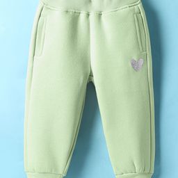 Little Kangaroos Cotton Full Length Fleece Pant Heart Print - Light Green-picture-28
