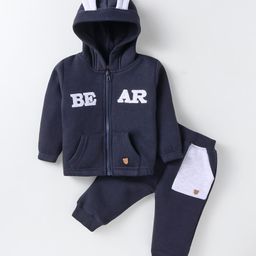 Pepito Fleece Knit Full Sleeves Winter Wear Hooded T-Shirt & Joggers Setwith Text Print - Navy Blue-image-6