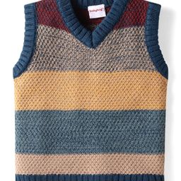 Babyhug Knit Sleeveless Striped Sweater Vest - Brown & Blue-picture-28