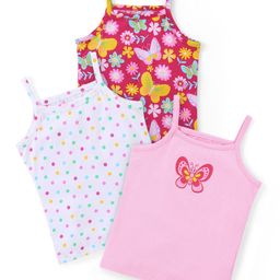 Babyhug 100% Cotton Sleeveless Slips Floral & Butterfly Print Pack of 3 - White & Pink-picture-23