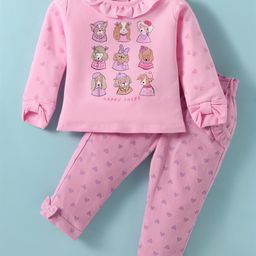 ToffyHouse Cotton Knit Full Sleeves Top & Legging Set With Animal Print - Pink-picture-12