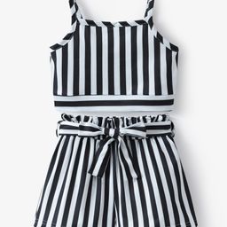 Mark & Mia Singlet Sleeves Striped Top & Paperbag Waist Short Set - Black-image-77