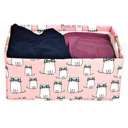 House of Quirk Store Wardrobe Organizer For Clothes With Bamboo Handle Foldable Storage Box Clothing Storage Boxes For Pants Shirt Socks 1pcs-Pink Cat-image-57