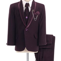 Rikidoos Full Sleeves Self Designed Pocket Detailed 4 Piece Party Suit With Tie - Wine-image-9