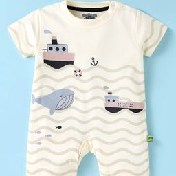 Mini Taurus Interlock Knit Half Sleeves Romper with Nautical Theme Print - Cream-image-40