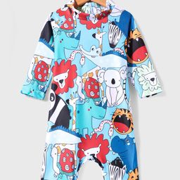 KIDLINGSS Full Sleeves Wild Animals Printed Swimsuit - Multi Colour-image-14
