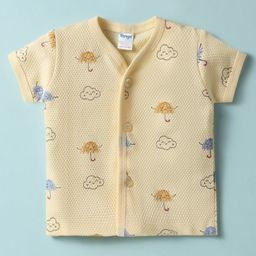 Tango Popcorn Knit Half Sleeves Front Open Jhabla with Cloud & Umbrella Print - Yellow-picture-11