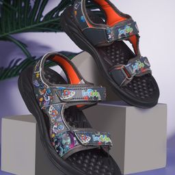 LIBERTY Space Theme Designed Velcro Closure Sandals - Dark Grey-image-47