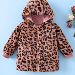 Mark & Mia Full Sleeves Fur Hooded Winter Jacket With Leopard Print - Dark Pink-picture-30