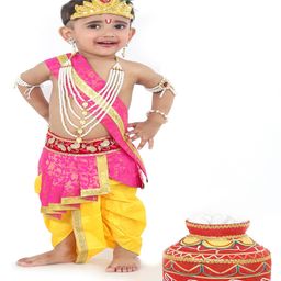 RAJ FANCY DRESSES Krishna Theme Costume With Accessories Set - Pink-image-20