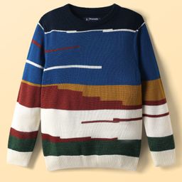 Pine Kids Knit Full Sleeves Pullover Sweater With Colour Block Design - Multi Colour-image-26